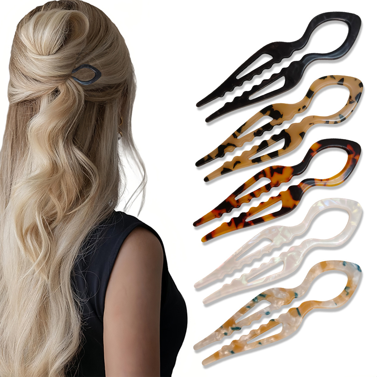 Women Accessories Shop - U-vormige Haar Stokken Schildpad Acryl Antislip