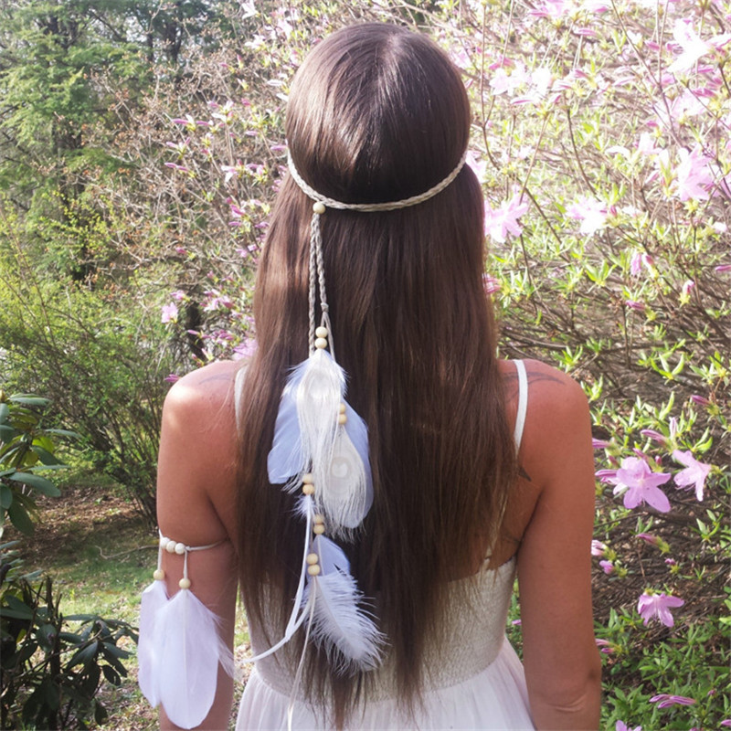 Women Accessories India - De Indische Witte Veer Hoofdband Hoofdtooi