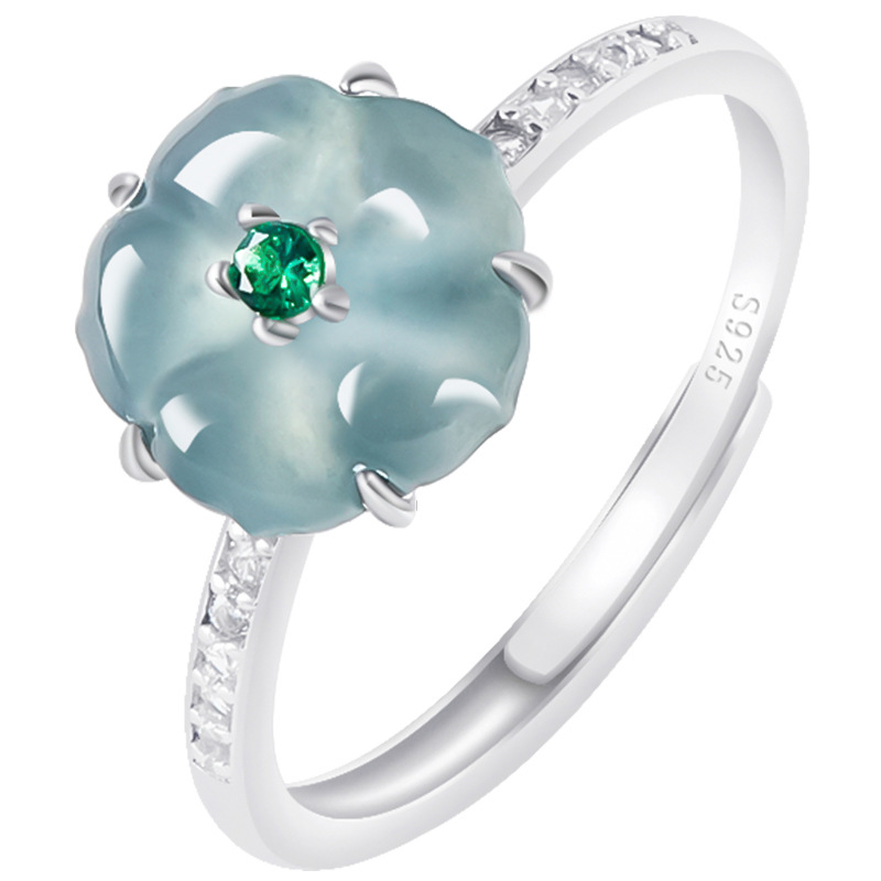 Accessories Woman - Blauwe Birmese Jadeiet Bloemenringen 925 Zilver