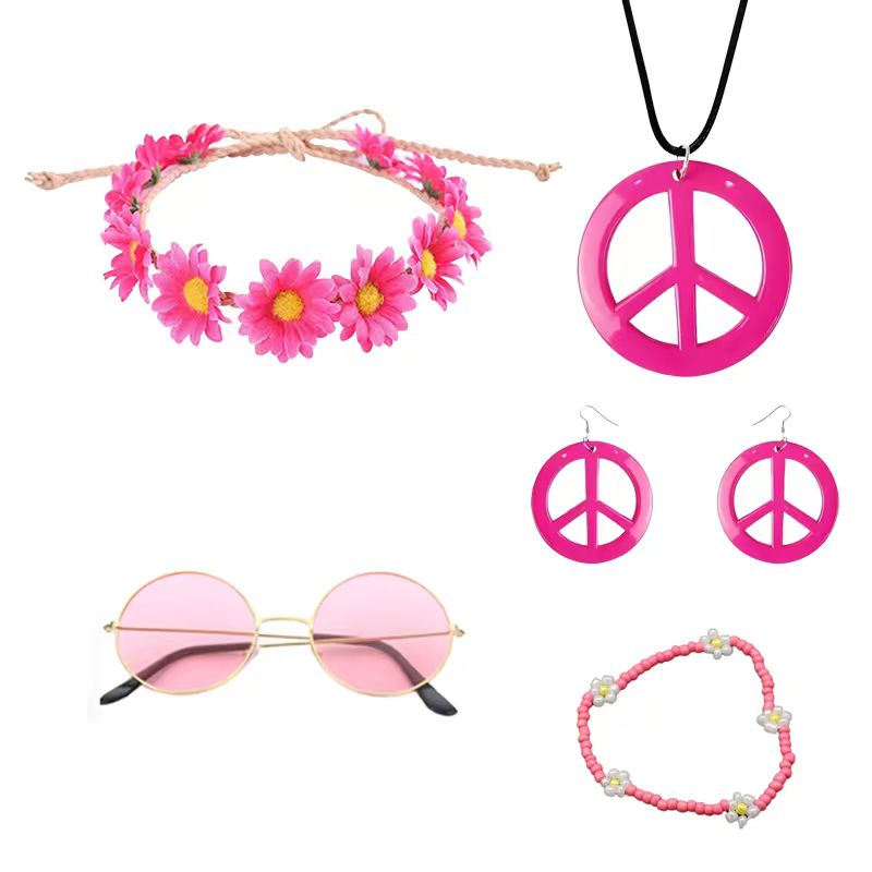 Women'S Accessories In The 60S - PESENAR Hippie kostuumaccessoireset, Boho Peace Sign