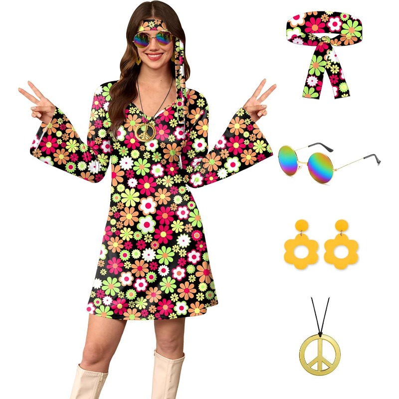 Women'S Accessories In The 60S - Dames 5-delig Halloween jaren '70 Hippie