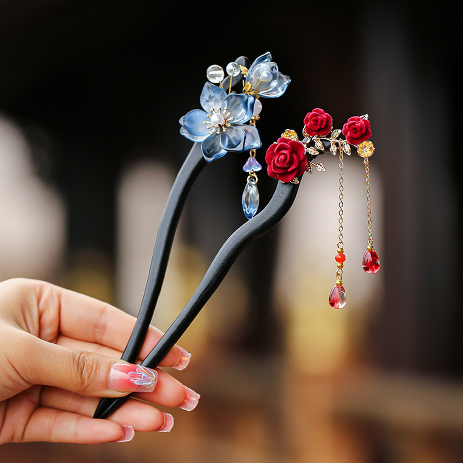 Women Accessories Shop - Chinese stijl bloem kwastje haarspeld vintage