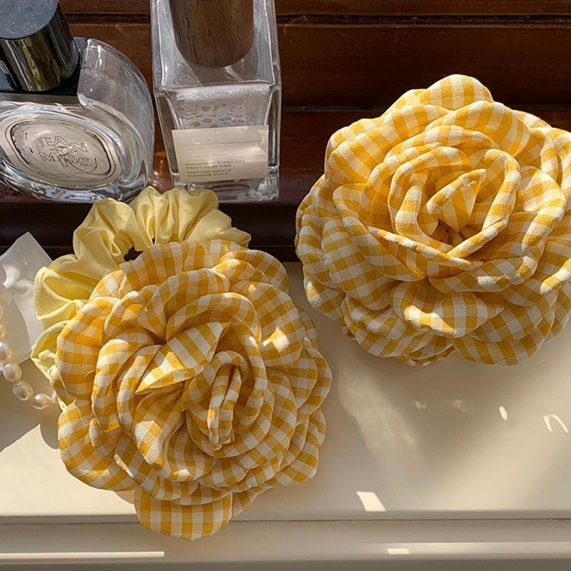 Women'S Yellow Accessories - Dames haarklauwclip geruit geel roos Prachtige