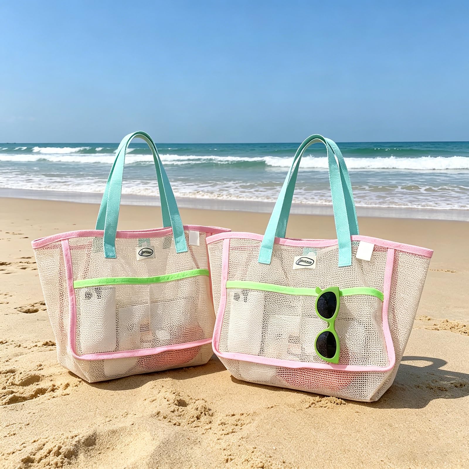Women Accessories Shop - Strandtassen voor dames Kleurrijke opvouwbare netzandtas