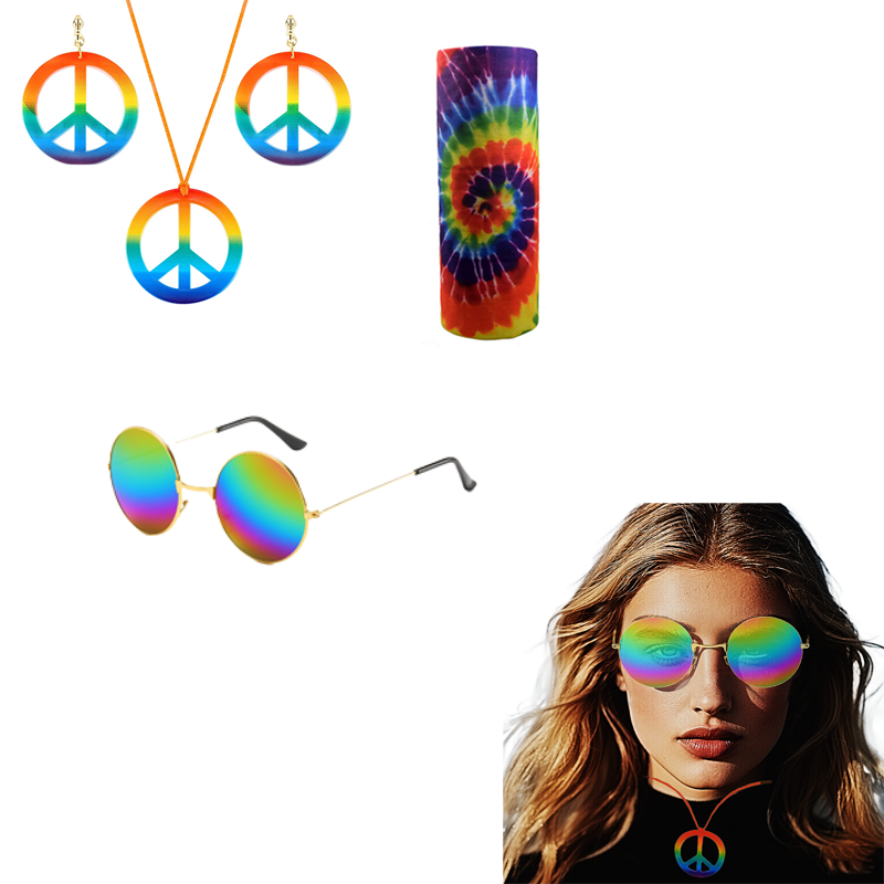 Women'S Accessories In The 60S - PESENAR Hippie kostuum set bril hoofdband