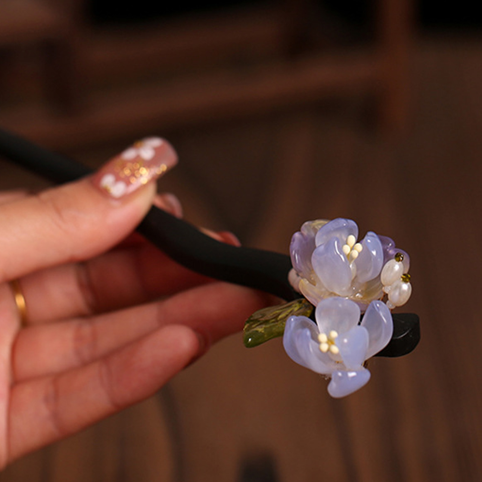 Vintage houten bloem haarspeld - Women Accessories Shop recensie en prijs